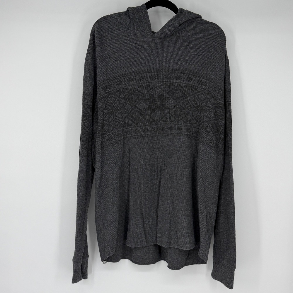 Vince Mens XXL Gray Waffle Knit Nordic Fair Isle Pullover Hoodie